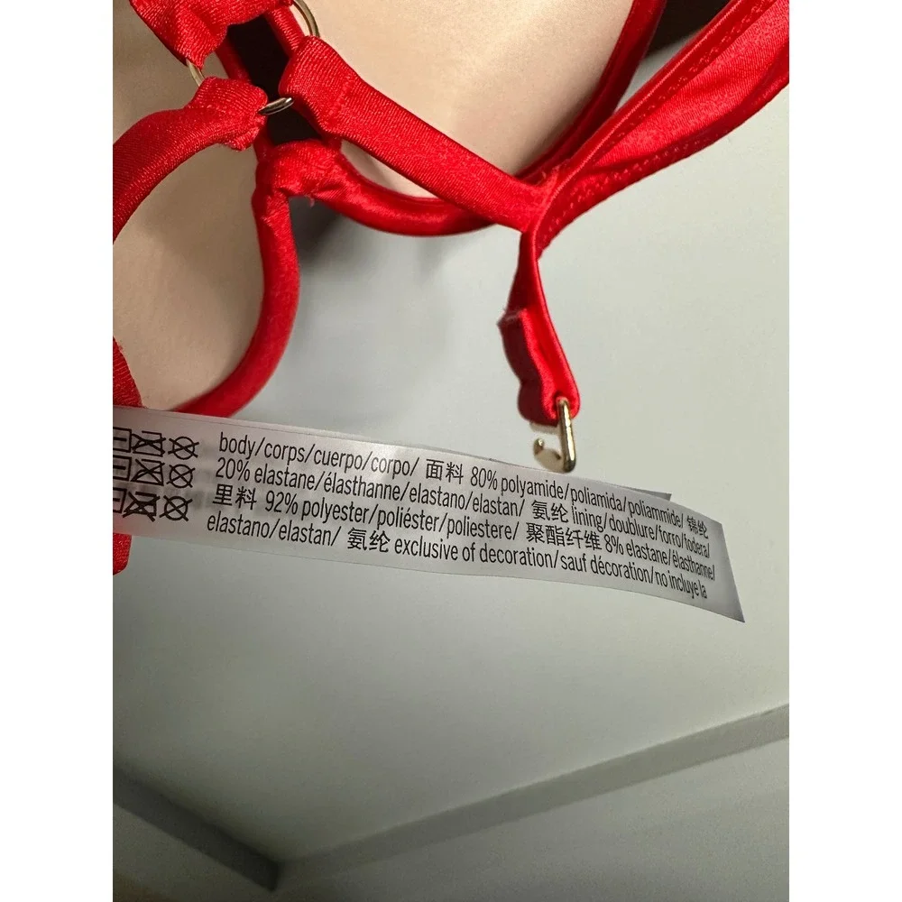 Victoria's Secret Red Rhinestone Strap Push Up‎ Bra Bikini Swim Top 36B